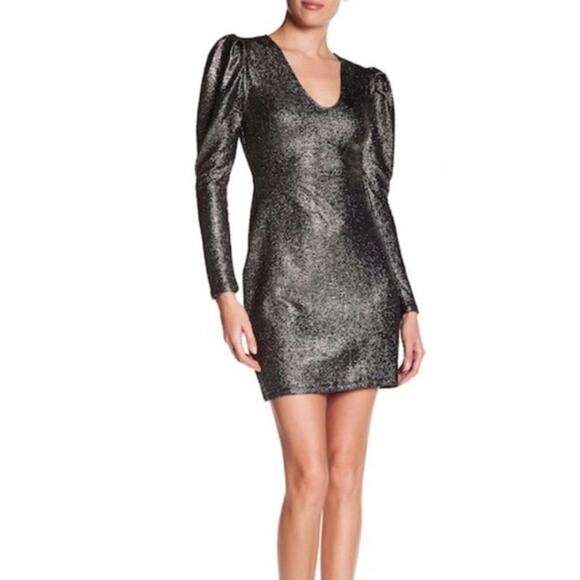 Free Press Metallic Puff-Sleeve Sheath Mini Dress size Medium - Picture 1 of 8